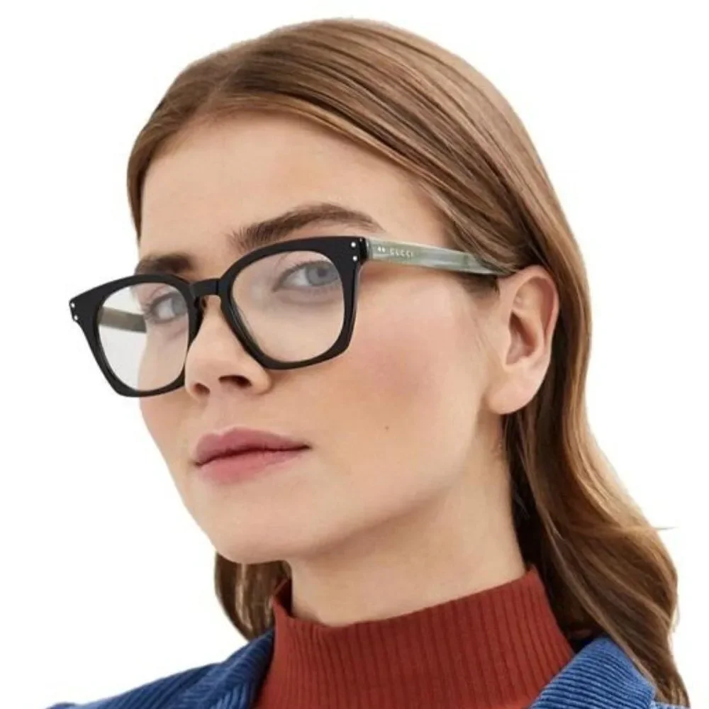 SALE! NEW GUCCI LOGO GG0572O 009 Black Gray Square Unisex Eyeglasses